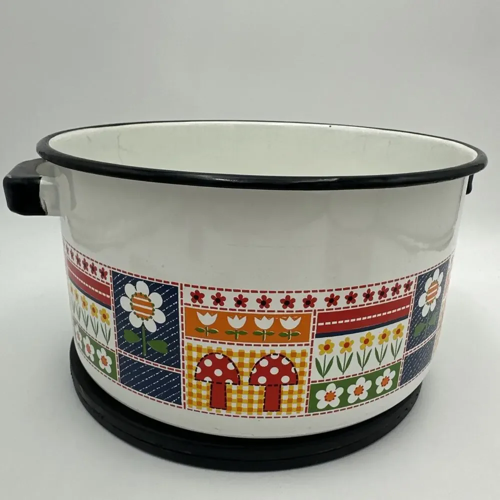 Rare Vintage By Savory Mushroom Floral Enamel Metal Pot Set